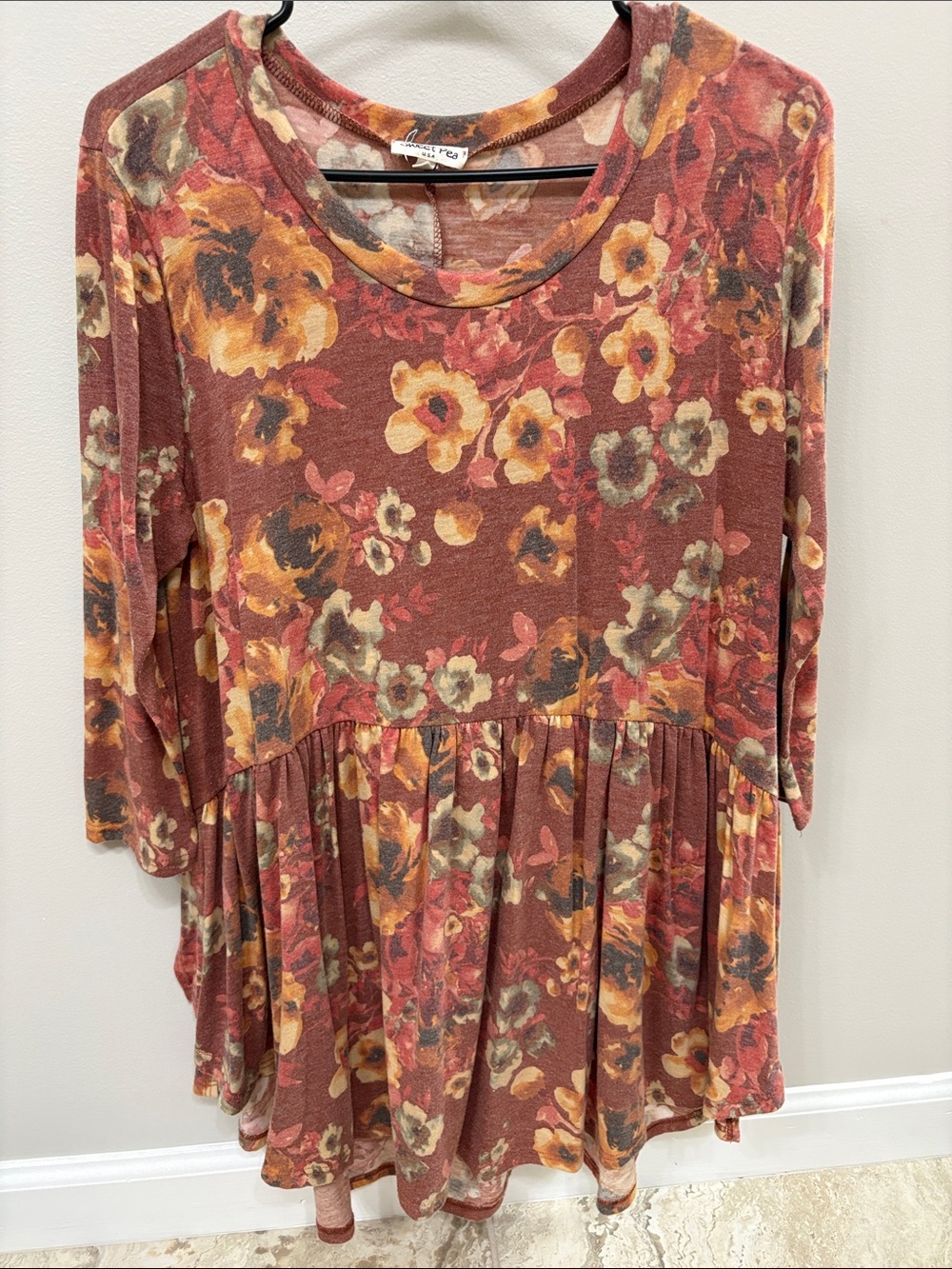 Sweet Pea Rust Floral Peplum Tunic